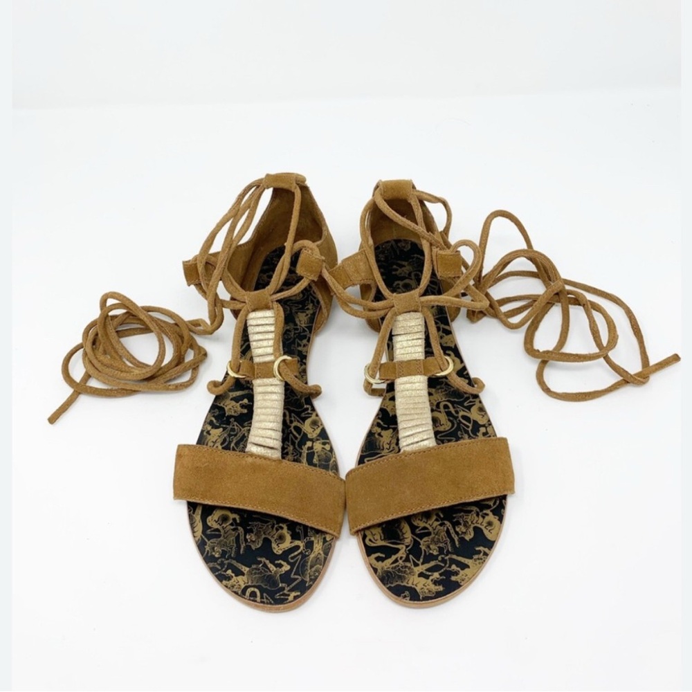 Free People size 6 Sandals Lace Up Fiji Tie Wraparound Brown Suede